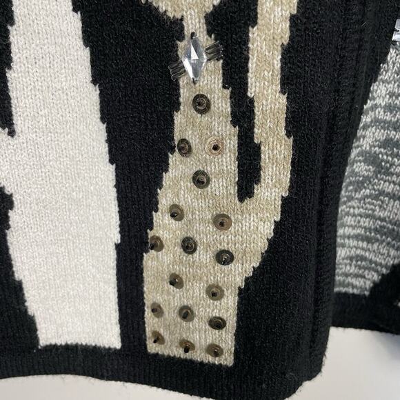 VTG Allison Daley Beaded Cat Sweater Size PL Black Full Zip Cardigan Fun Classic - Picture 10 of 16